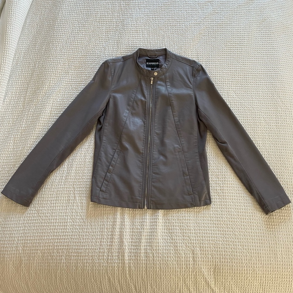 NWOT - Express Grey Faux Leather Moto Jacket - Size Large